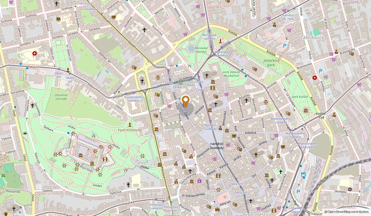Mapa s vyznačenou adresou Česká 153/14, 602 00 Brno-město